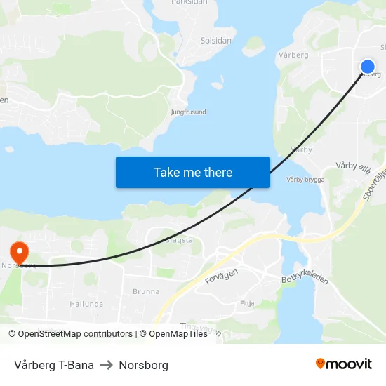 Vårberg T-Bana to Norsborg map