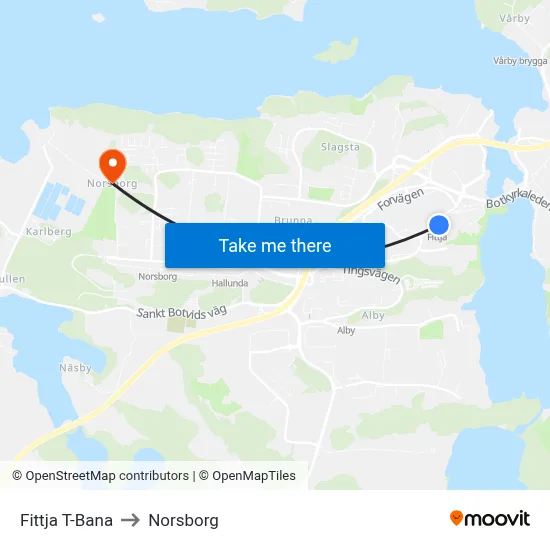 Fittja T-Bana to Norsborg map