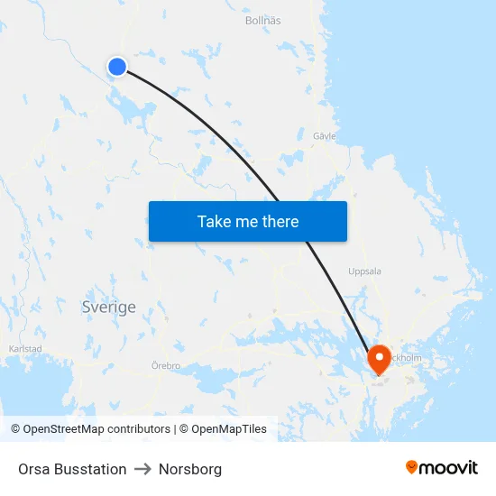 Orsa Busstation to Norsborg map