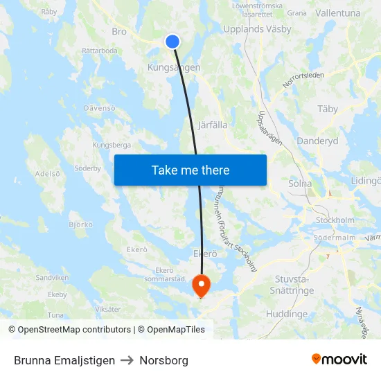 Brunna Emaljstigen to Norsborg map