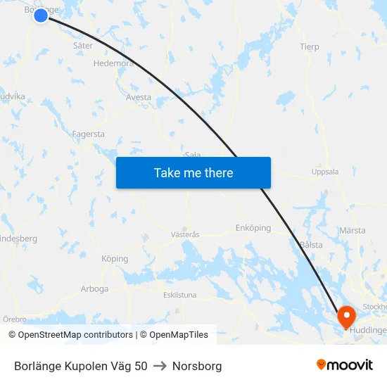 Borlänge Kupolen Väg 50 to Norsborg map