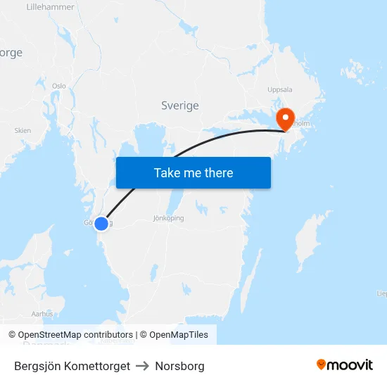 Bergsjön Komettorget to Norsborg map