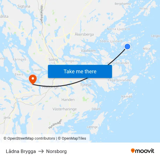 Lådna Brygga to Norsborg map