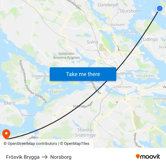 Frösvik Brygga to Norsborg map