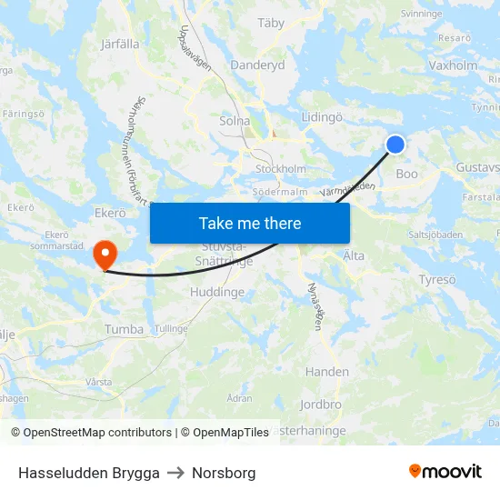 Hasseludden Brygga to Norsborg map