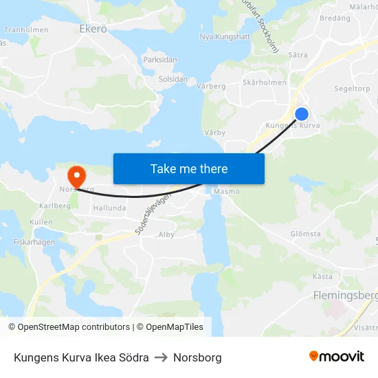 Kungens Kurva Ikea Södra to Norsborg map