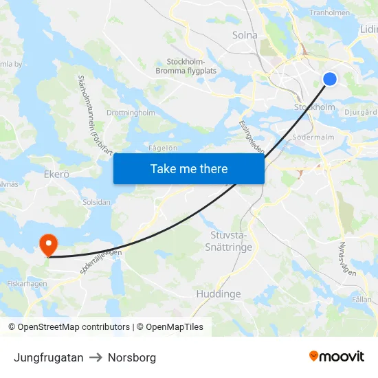 Jungfrugatan to Norsborg map