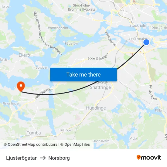 Ljusterögatan to Norsborg map