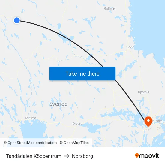 Tandådalen Köpcentrum to Norsborg map