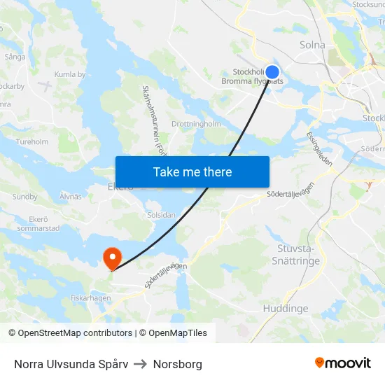 Norra Ulvsunda Spårv to Norsborg map