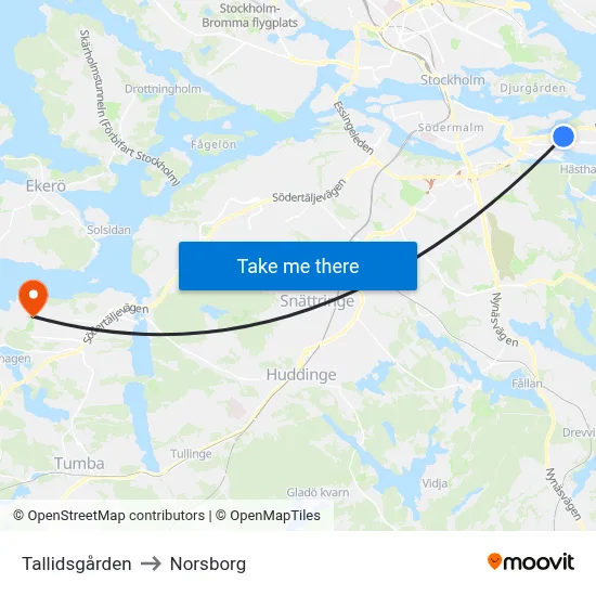 Tallidsgården to Norsborg map