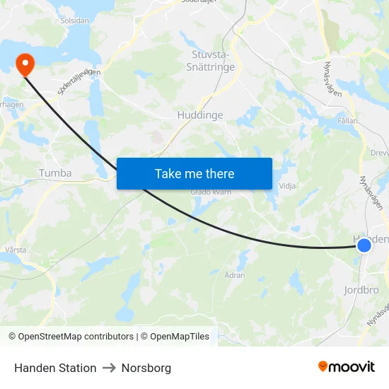 Handen Station to Norsborg map