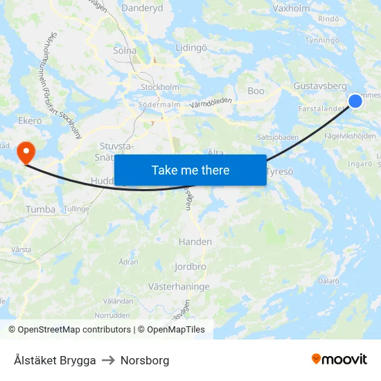 Ålstäket Brygga to Norsborg map