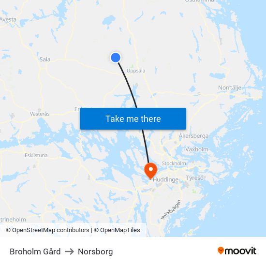 Broholm Gård to Norsborg map