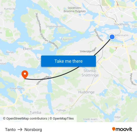 Tanto to Norsborg map