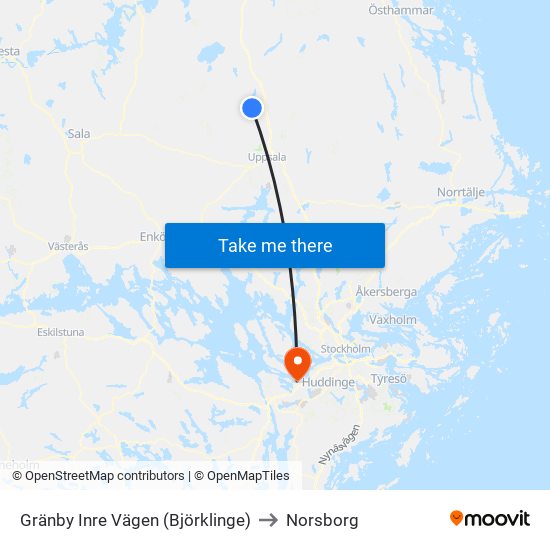 Gränby Inre Vägen (Björklinge) to Norsborg map