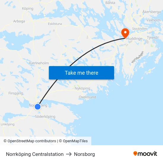 Norrköping Centralstation to Norsborg map