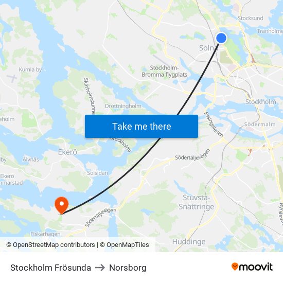 Stockholm Frösunda to Norsborg map