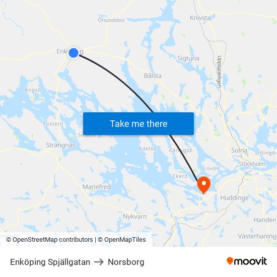 Enköping Spjällgatan to Norsborg map