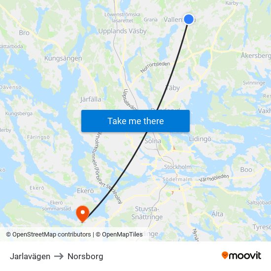 Jarlavägen to Norsborg map