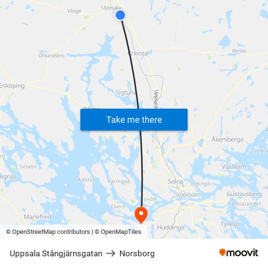 Uppsala Stångjärnsgatan to Norsborg map