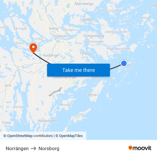 Norrängen to Norsborg map