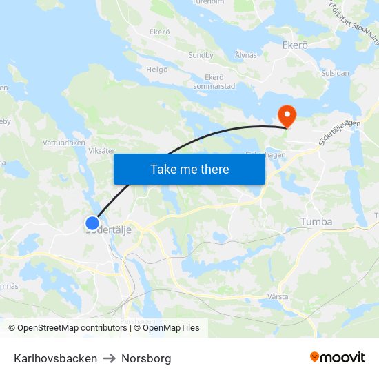 Karlhovsbacken to Norsborg map