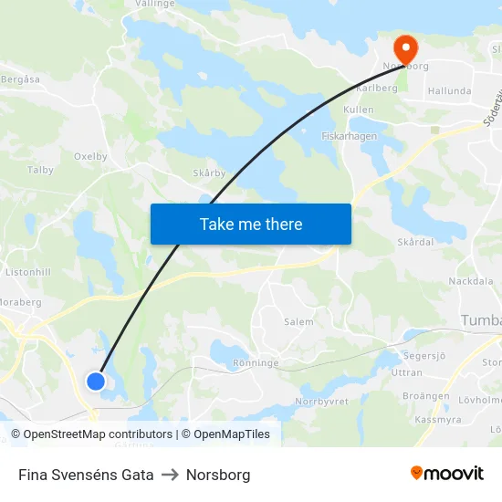 Fina Svenséns Gata to Norsborg map