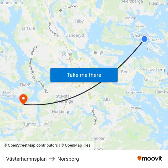 Västerhamnsplan to Norsborg map
