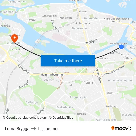 Luma Brygga to Liljeholmen map