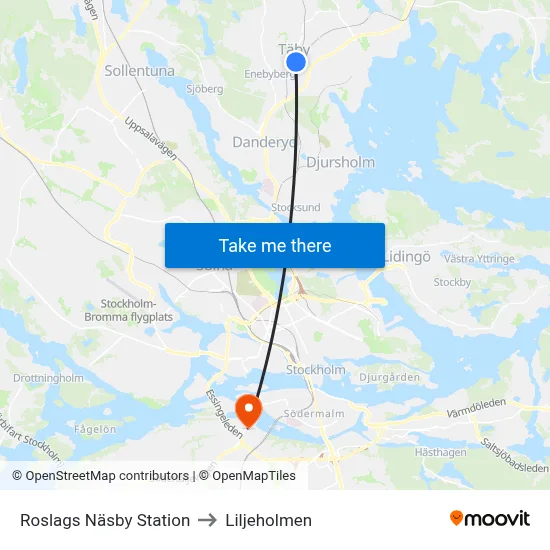 Roslags Näsby Station to Liljeholmen map