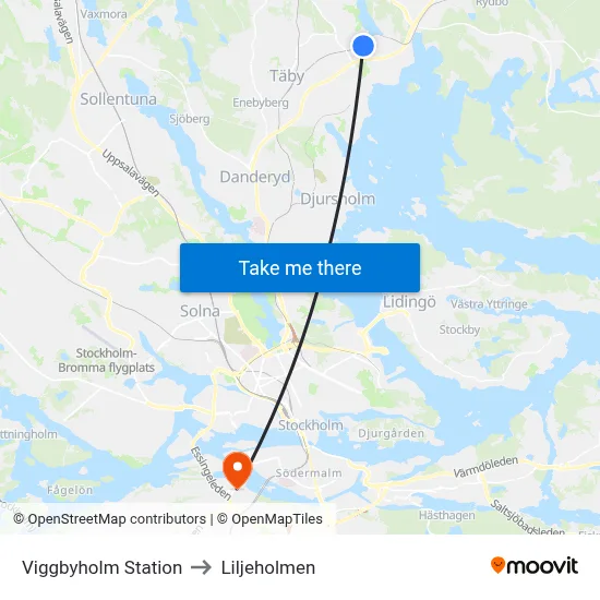 Viggbyholm Station to Liljeholmen map