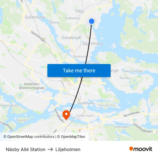 Näsby Allé Station to Liljeholmen map