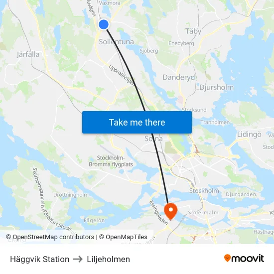 Häggvik Station to Liljeholmen map