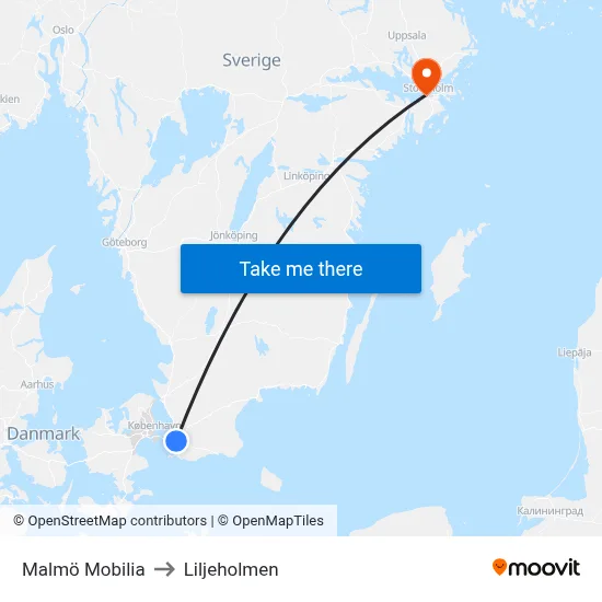 Malmö Mobilia to Liljeholmen map