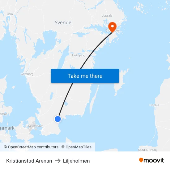 Kristianstad Arenan to Liljeholmen map