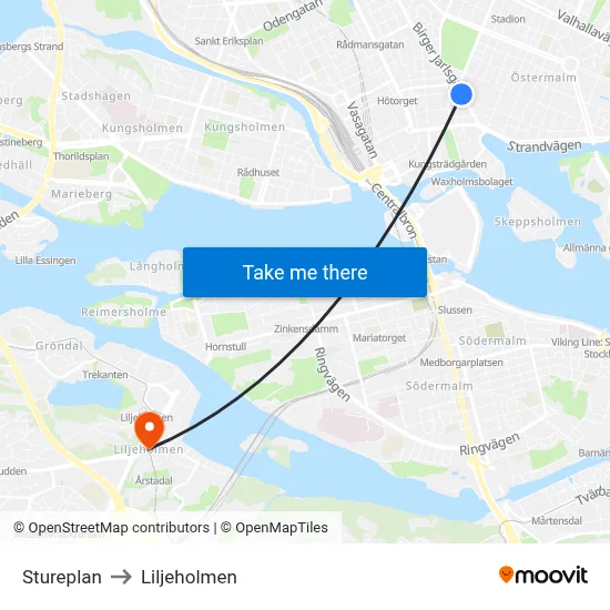 Stureplan to Liljeholmen map