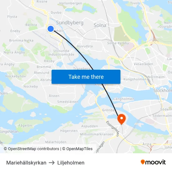 Mariehällskyrkan to Liljeholmen map
