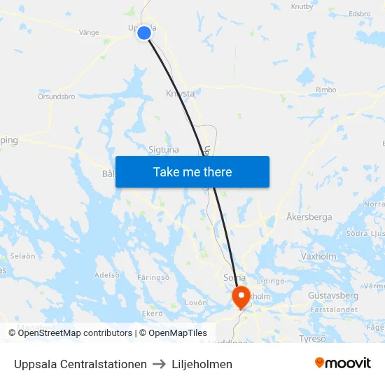 Uppsala Centralstationen to Liljeholmen map