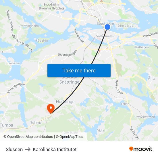 Slussen to Karolinska Institutet map