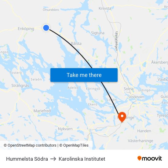 Hummelsta Södra to Karolinska Institutet map