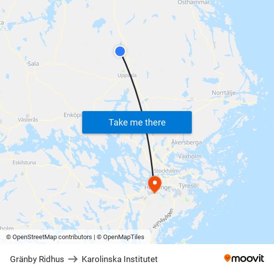 Gränby Ridhus to Karolinska Institutet map