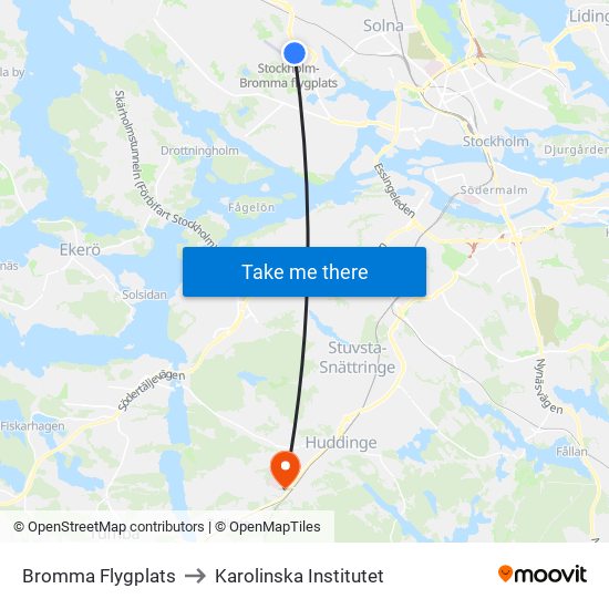 Bromma Flygplats to Karolinska Institutet map