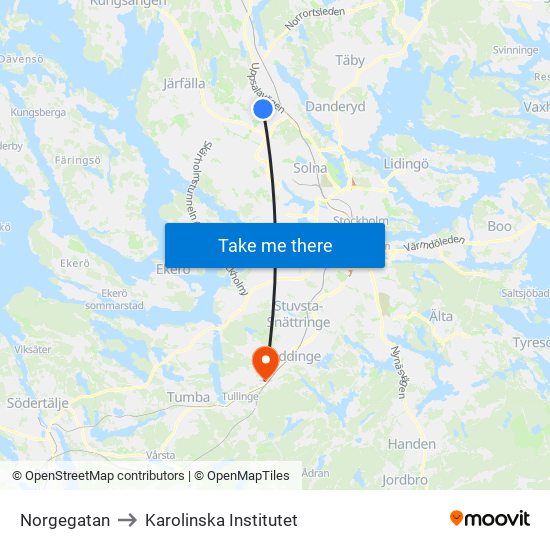 Norgegatan to Karolinska Institutet map