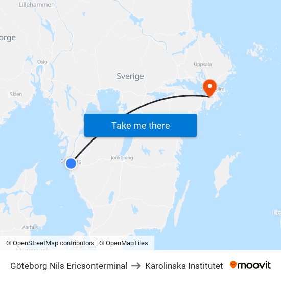 Göteborg Nils Ericsonterminal to Karolinska Institutet map
