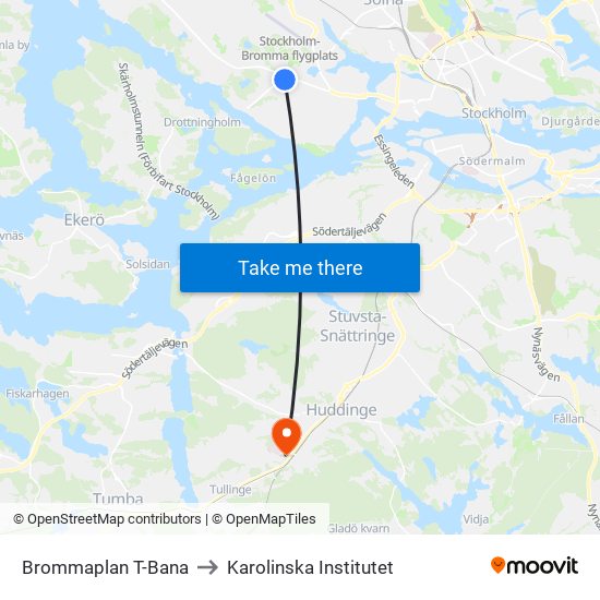 Brommaplan T-Bana to Karolinska Institutet map