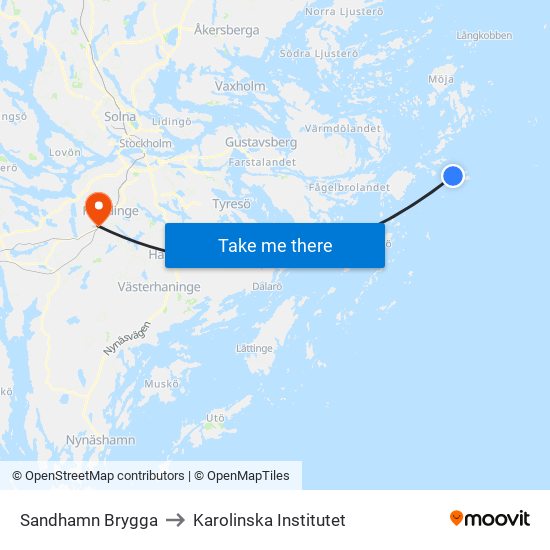 Sandhamn Brygga to Karolinska Institutet map