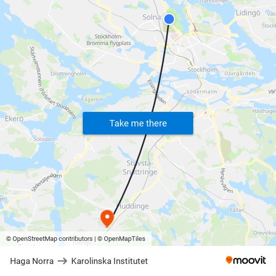 Haga Norra to Karolinska Institutet map