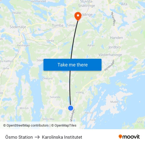 Ösmo Station to Karolinska Institutet map