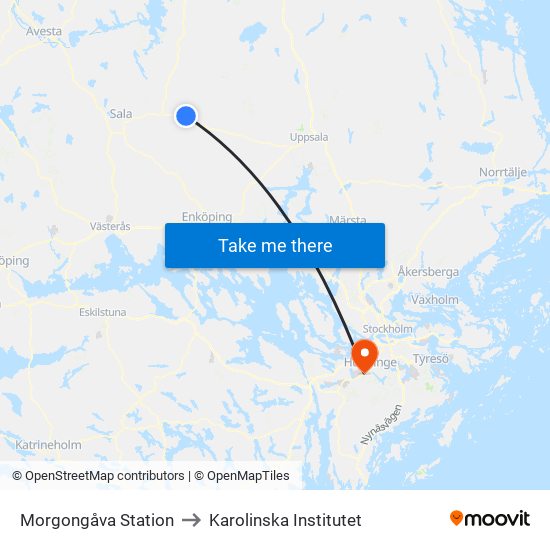 Morgongåva Station to Karolinska Institutet map